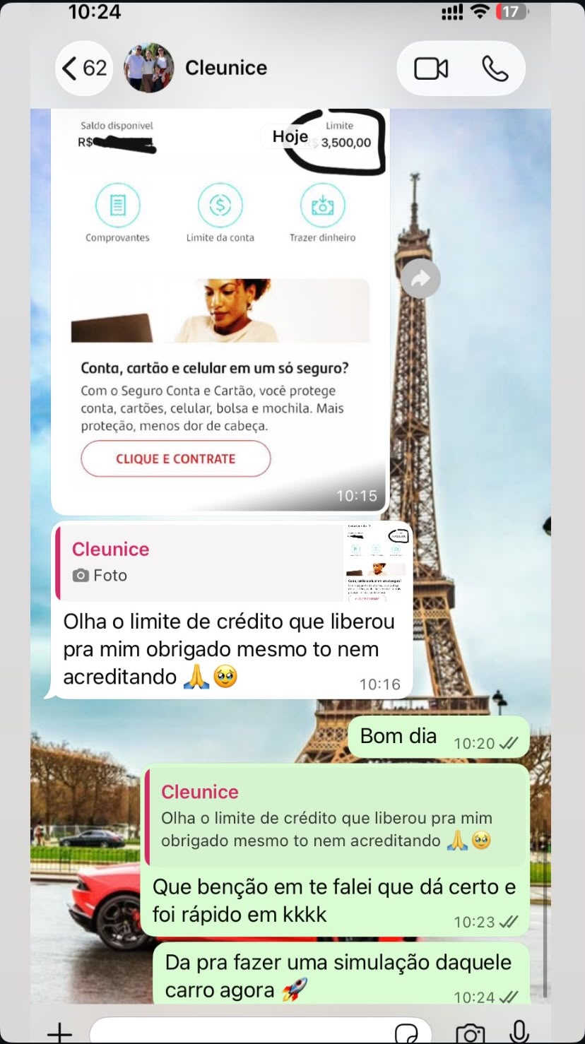 Conversa enviada por cliente sobre limite liberado